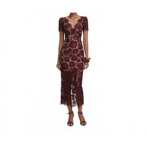 Self-Portrait Burgundy Lace Midi Dress